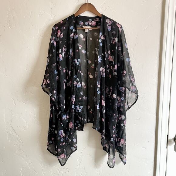 Arizona Jeans Company Size XL-XXL Kimono - Coverup Swim Beach Floral Black - Picture 1 of 8